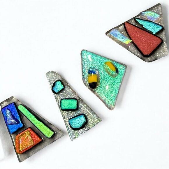 Set of 4 Modern Fused Glass Pendants – Bold Abstract Art with Iridescent Sparkle - Picture 5 of 17